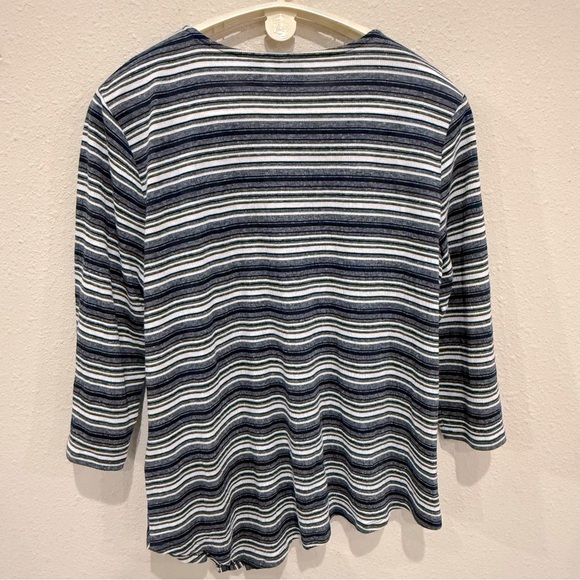 Chico’s Striped Asymmetrical Top Navy & White 3/4 Sleeves Size 12 (Chico’s 2) - Picture 3 of 10